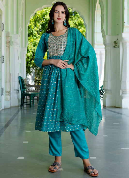 Pant Style Suit Embroidered, Jacquard Work Rama T7117