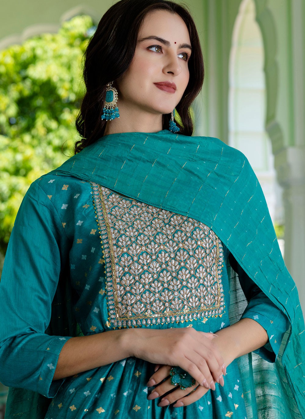 Pant Style Suit Embroidered, Jacquard Work Rama T7117