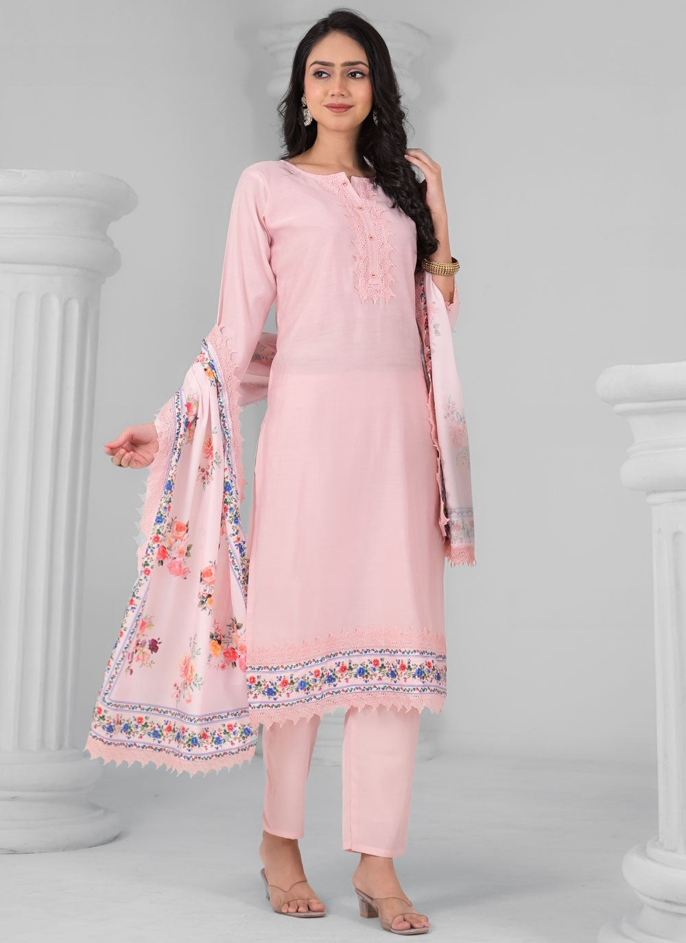 Salwar Suit Embroidered Pink T7344