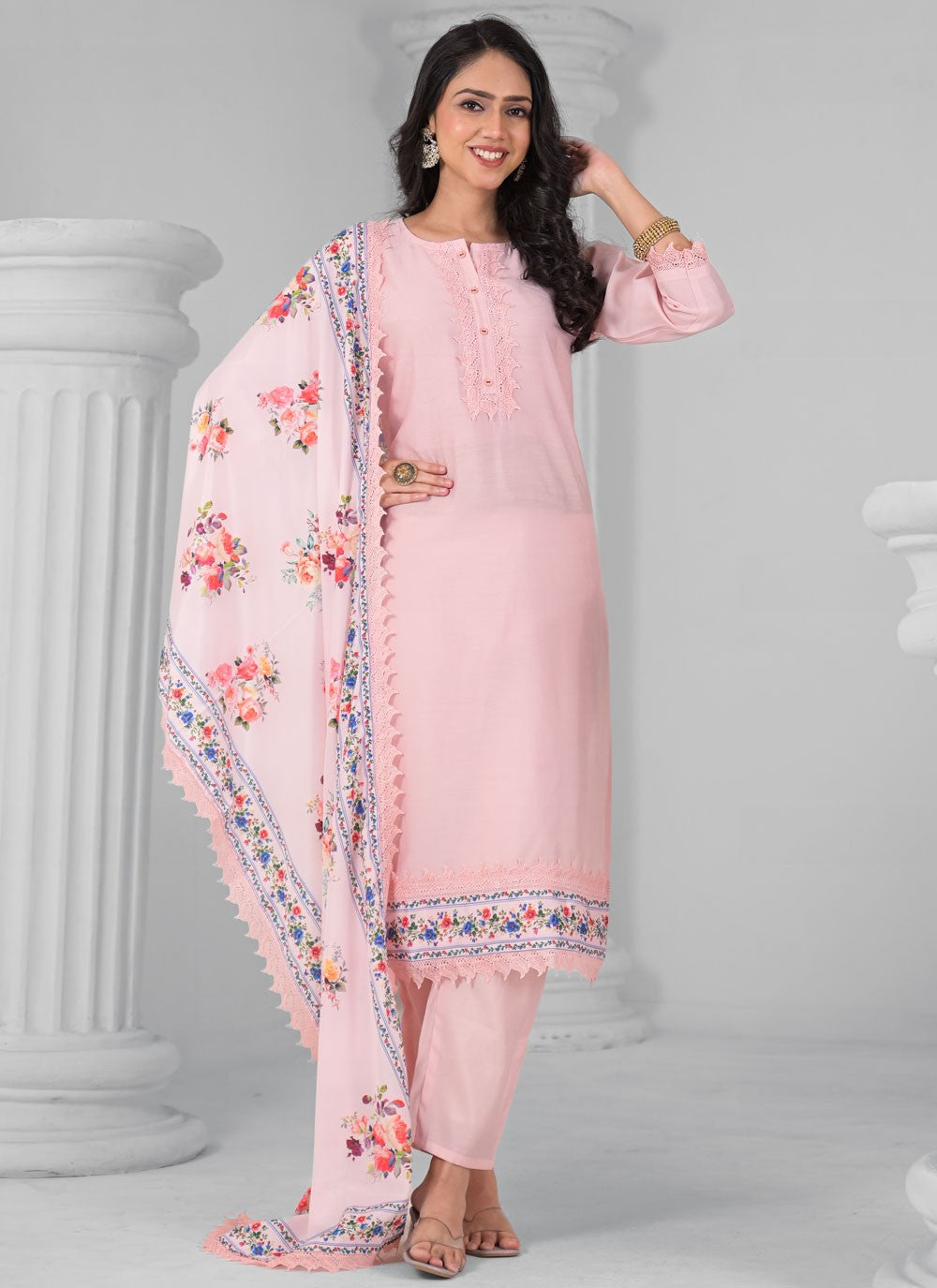 Salwar Suit Embroidered Pink T7344