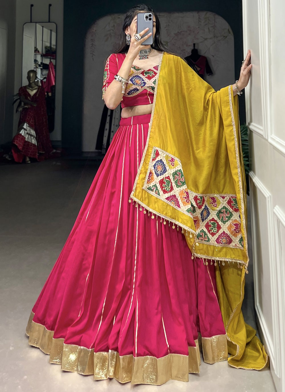 Border Work Chanderi Readymade Lehenga Choli - L2749