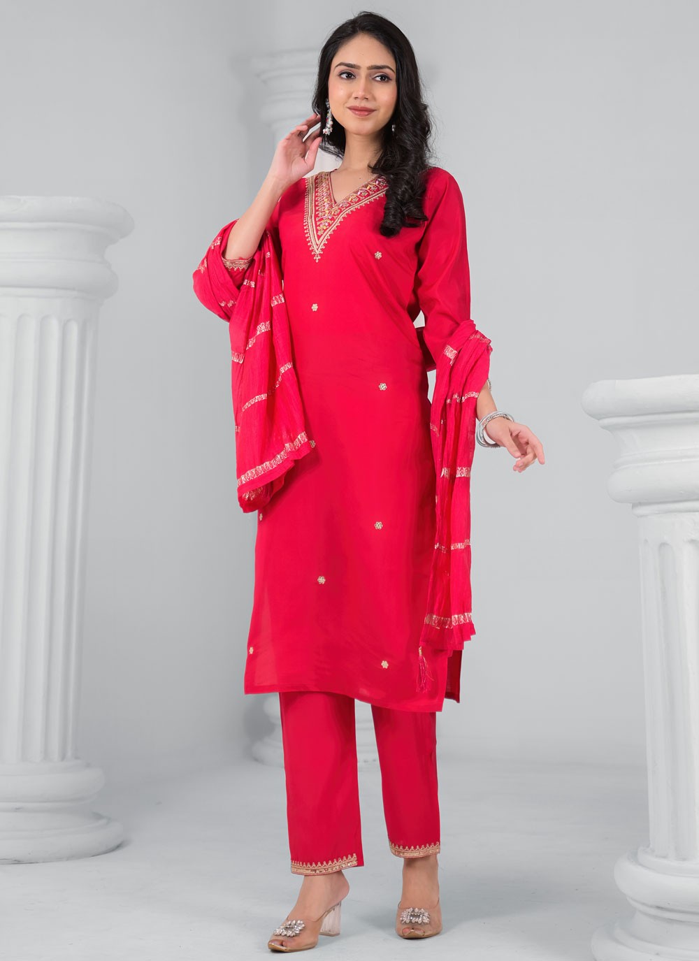 Readymade Style Embroidered, Sequins, Zari Red T7342