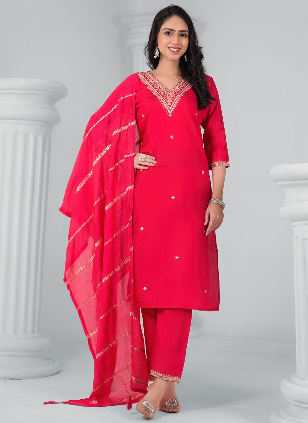 Readymade Style Embroidered, Sequins, Zari Red T7342