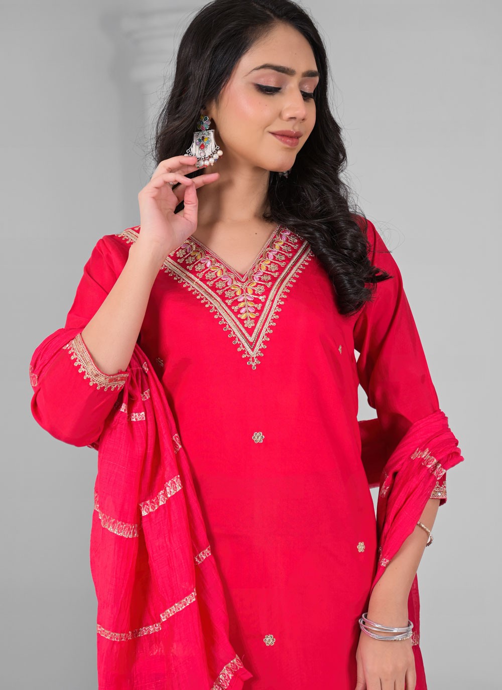 Readymade Style Embroidered, Sequins, Zari Red T7342