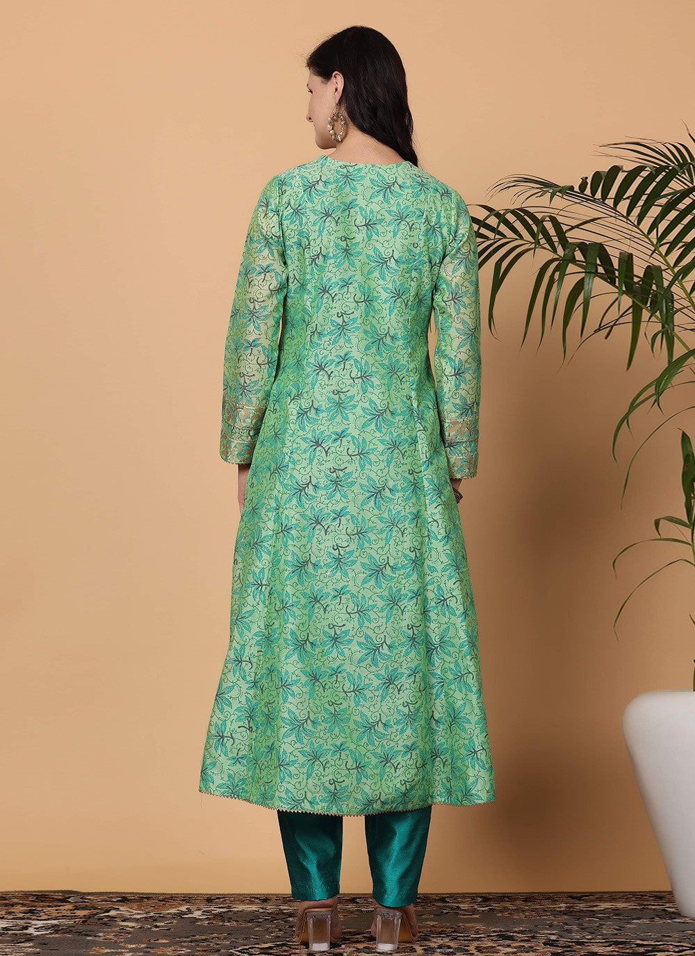 Printed Chanderi Sea Green Salwar Suit T5935