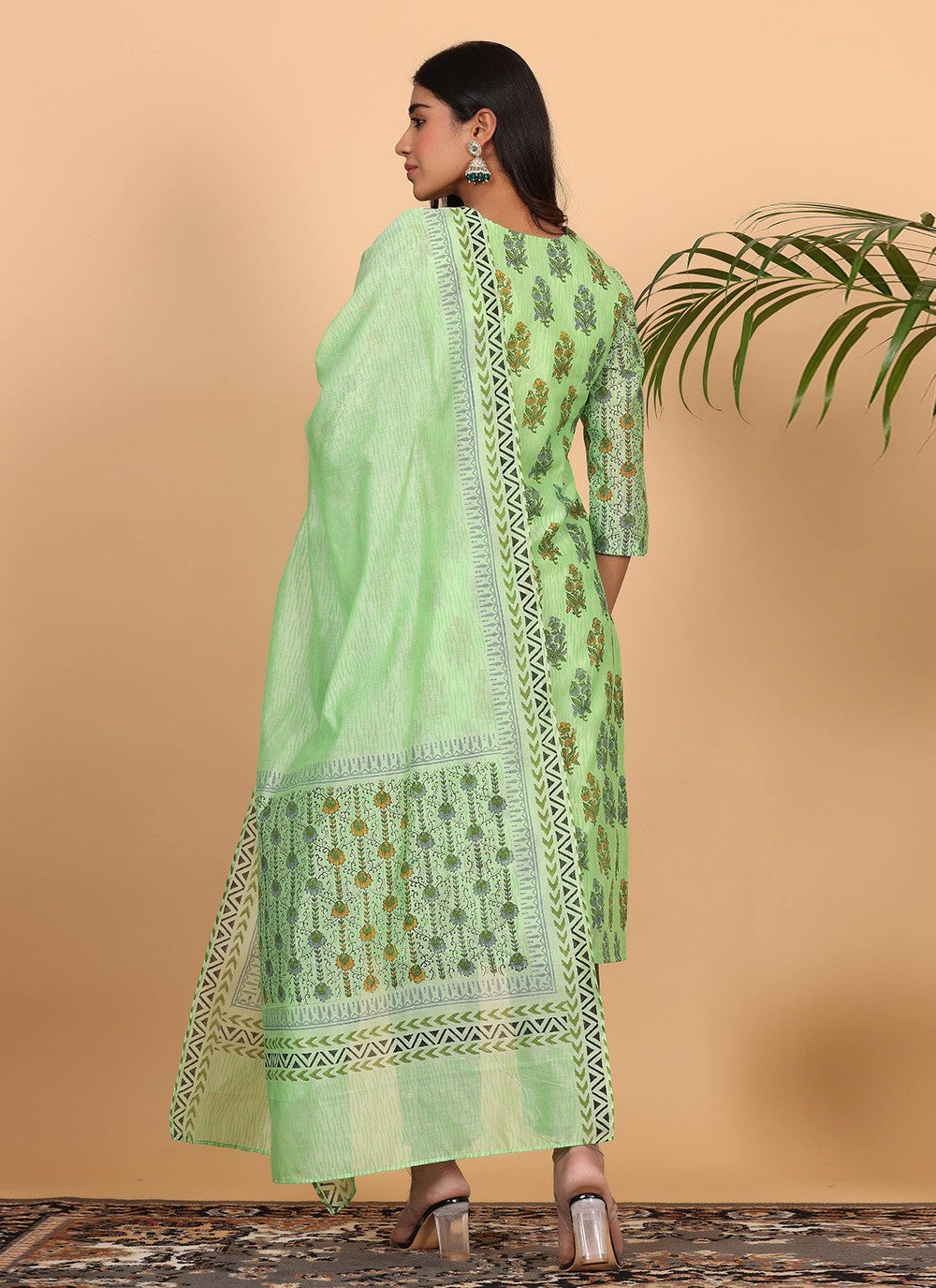 Printed Chanderi Sea Green Salwar Suit T5944