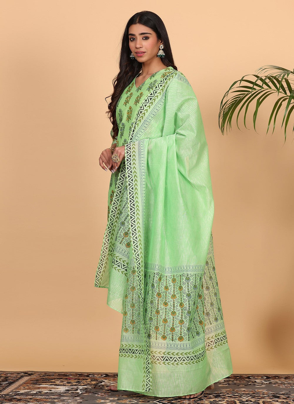 Printed Chanderi Sea Green Salwar Suit T5944
