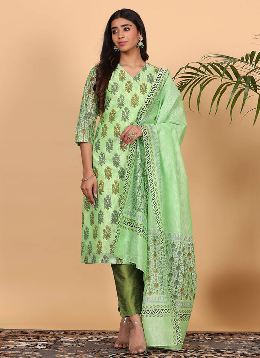 Printed Chanderi Sea Green Salwar Suit T5944