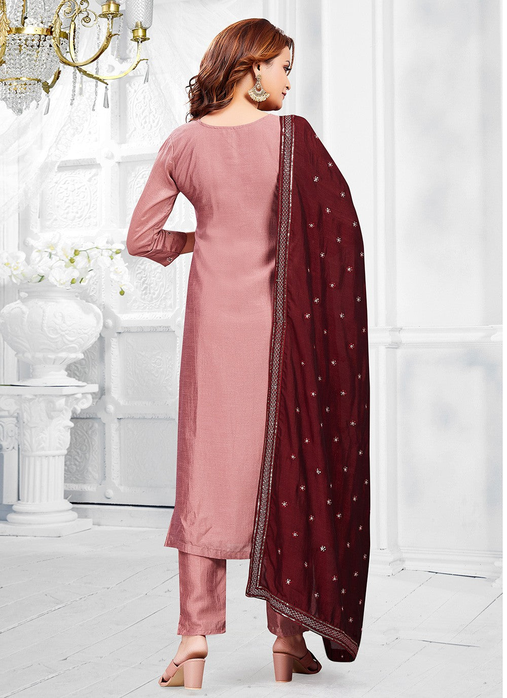 Pant Style Suit Sequins Pink T8006