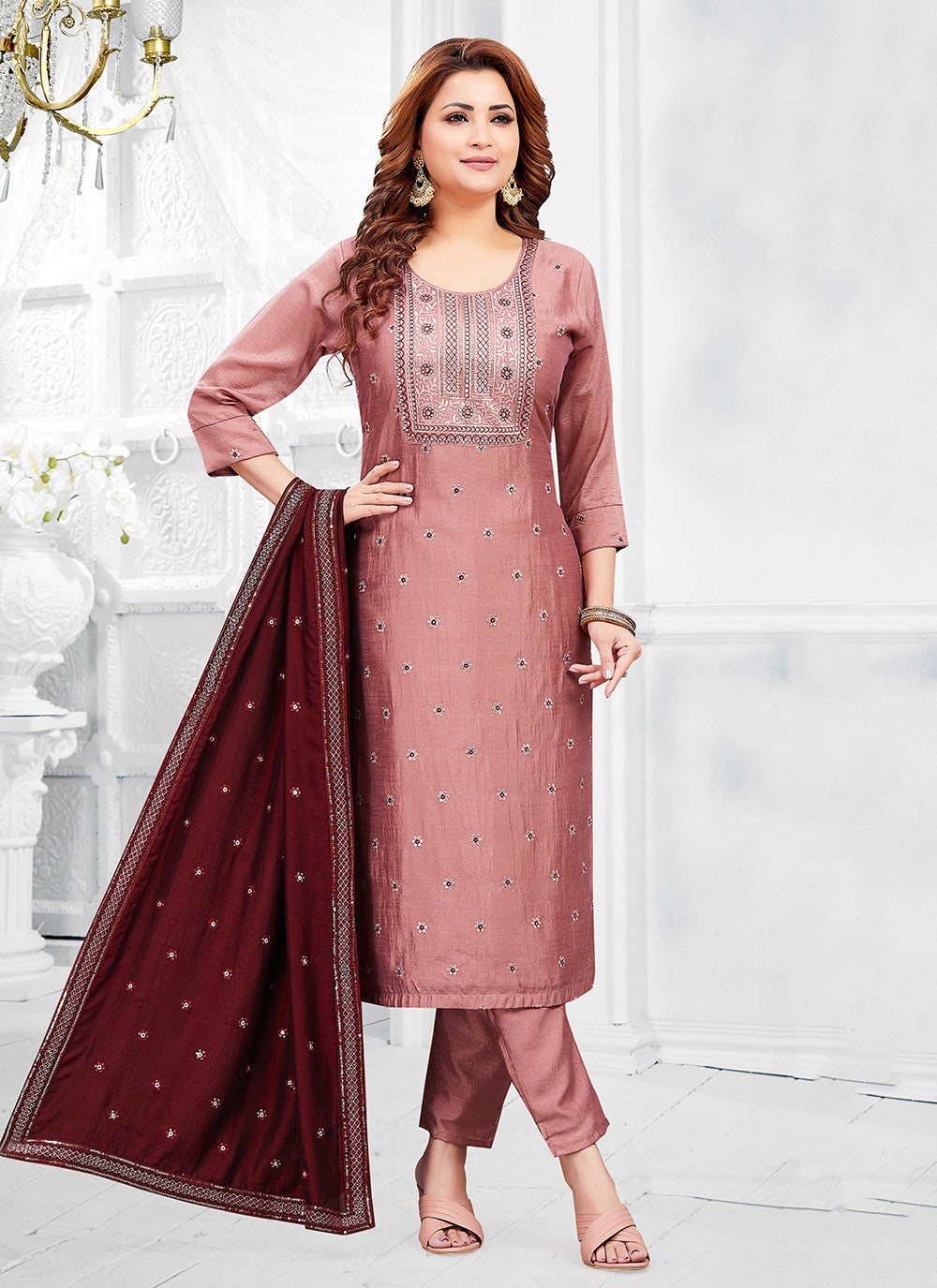 Pant Style Suit Sequins Pink T8006