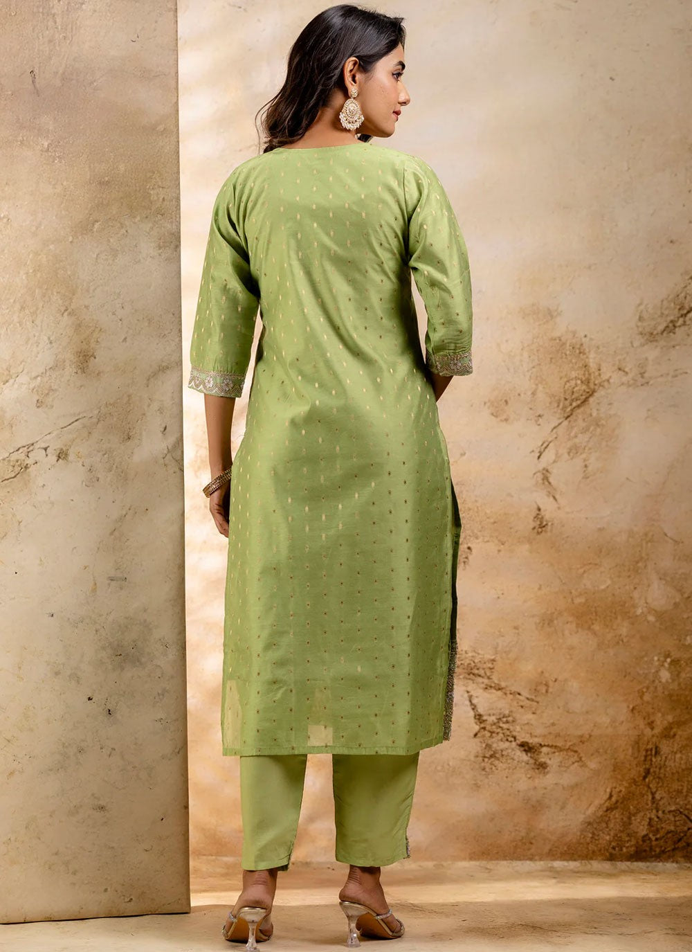 Pant Style Suit Embroidered Green T7033