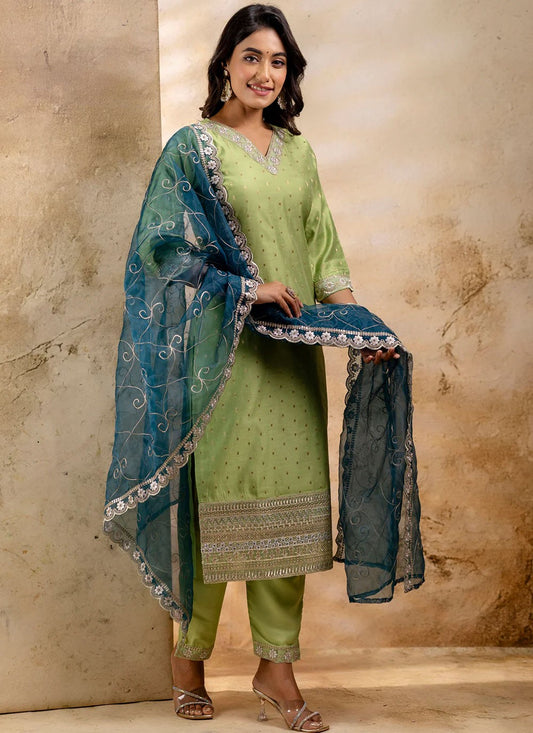 Pant Style Suit Embroidered Green T7033