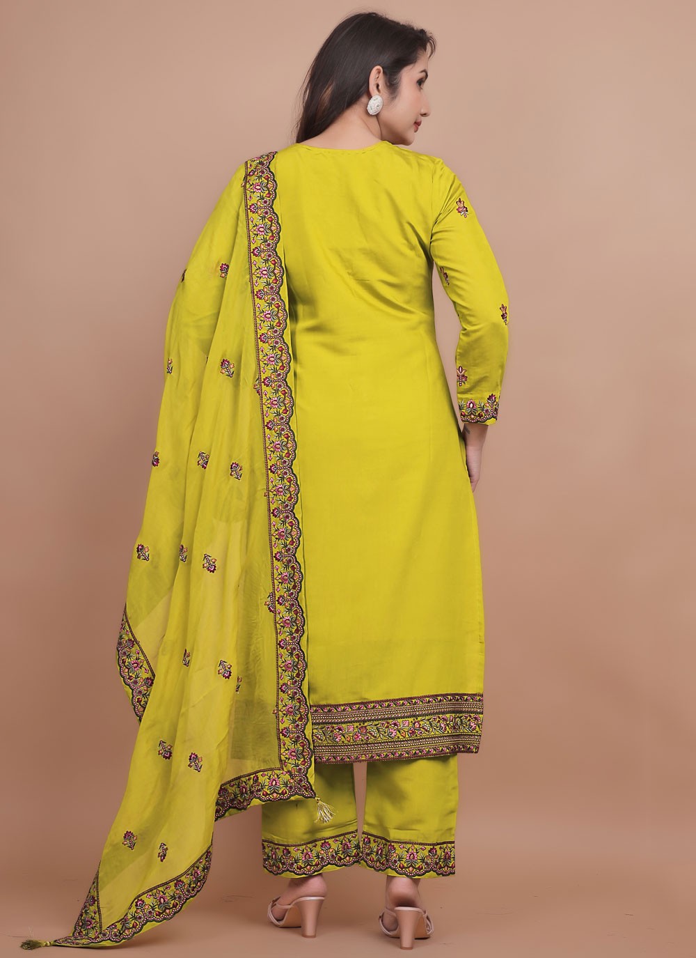 Pant Style Suit Embroidered Mustard T7709