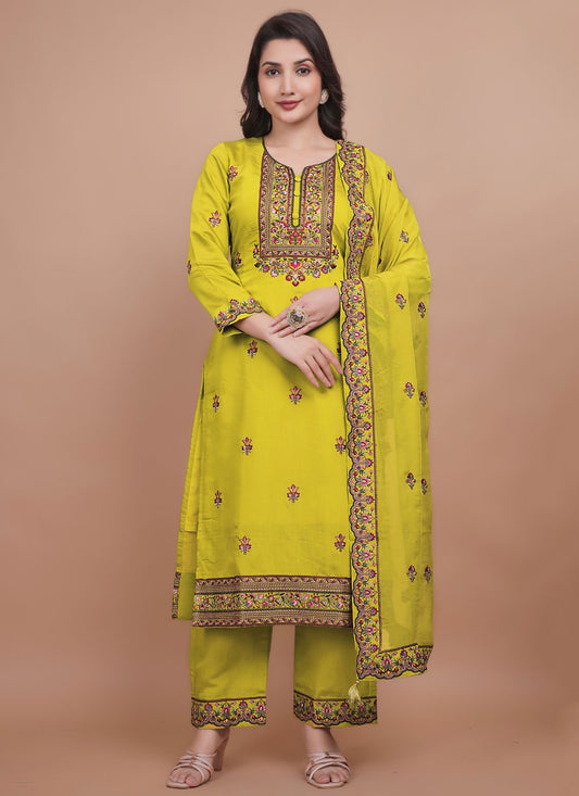 Pant Style Suit Embroidered Mustard T7709