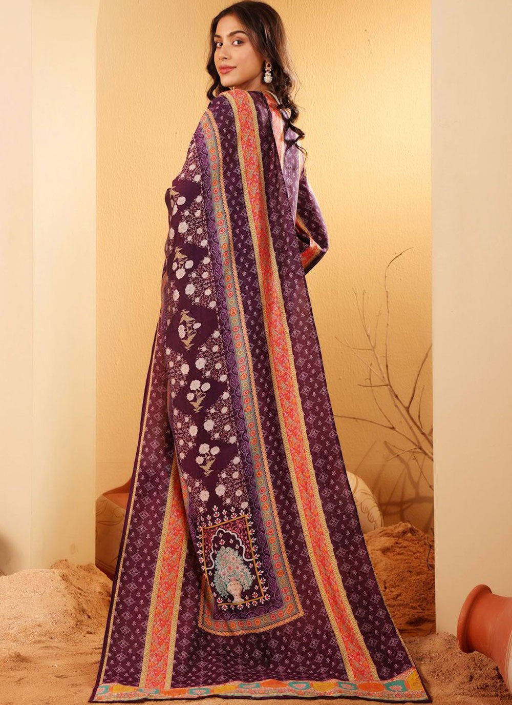 Salwar Suit Fancy Work Purple Chanderi Silk T5113