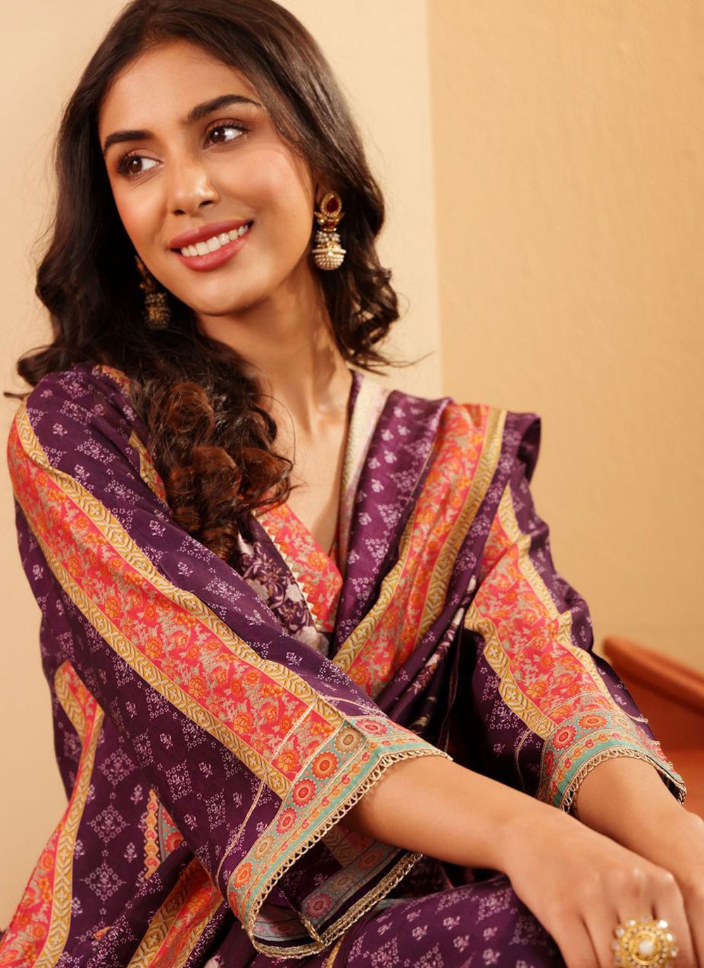Salwar Suit Fancy Work Purple Chanderi Silk T5113