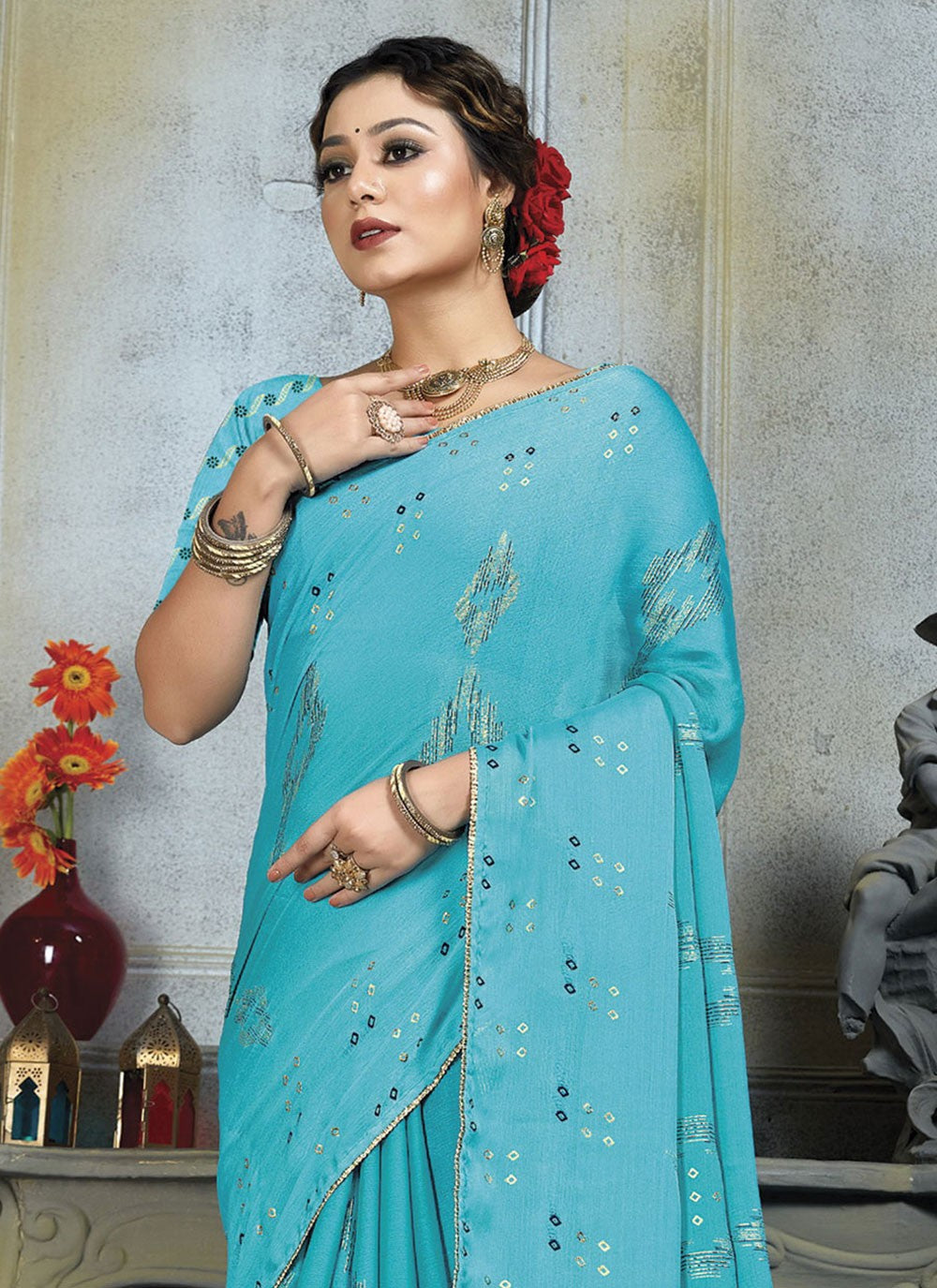 Classic Embroidered Chiffon Saree - S4510