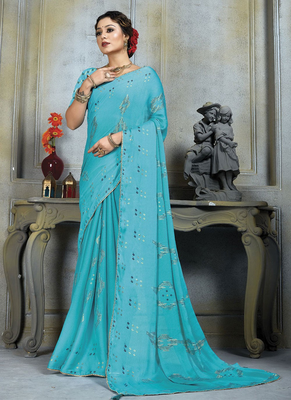 Classic Embroidered Chiffon Saree - S4510