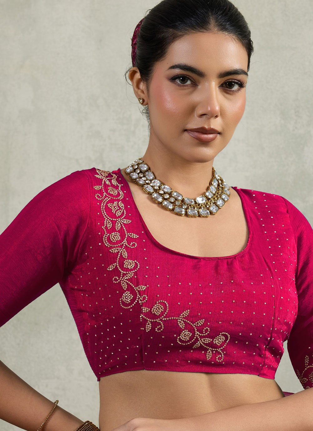 Pink Chiffon Trendy Saree Border Work, Lace, Zircon S19545