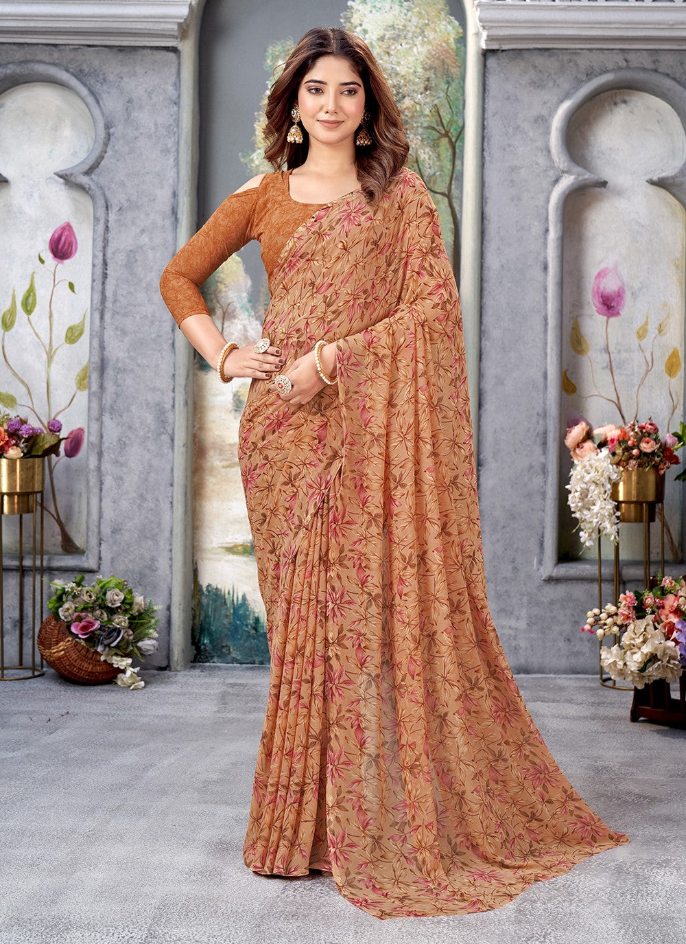 Trendy Printed Chiffon Saree - S5106