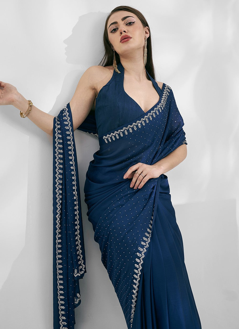 Classic Border Work Chiffon, Satin Saree - S5283