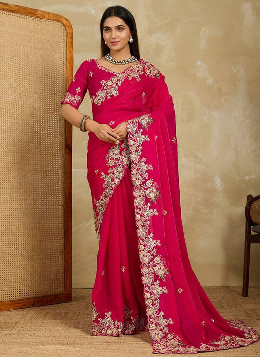 Pink Chiffon Contemporary Saree Embroidered S20110