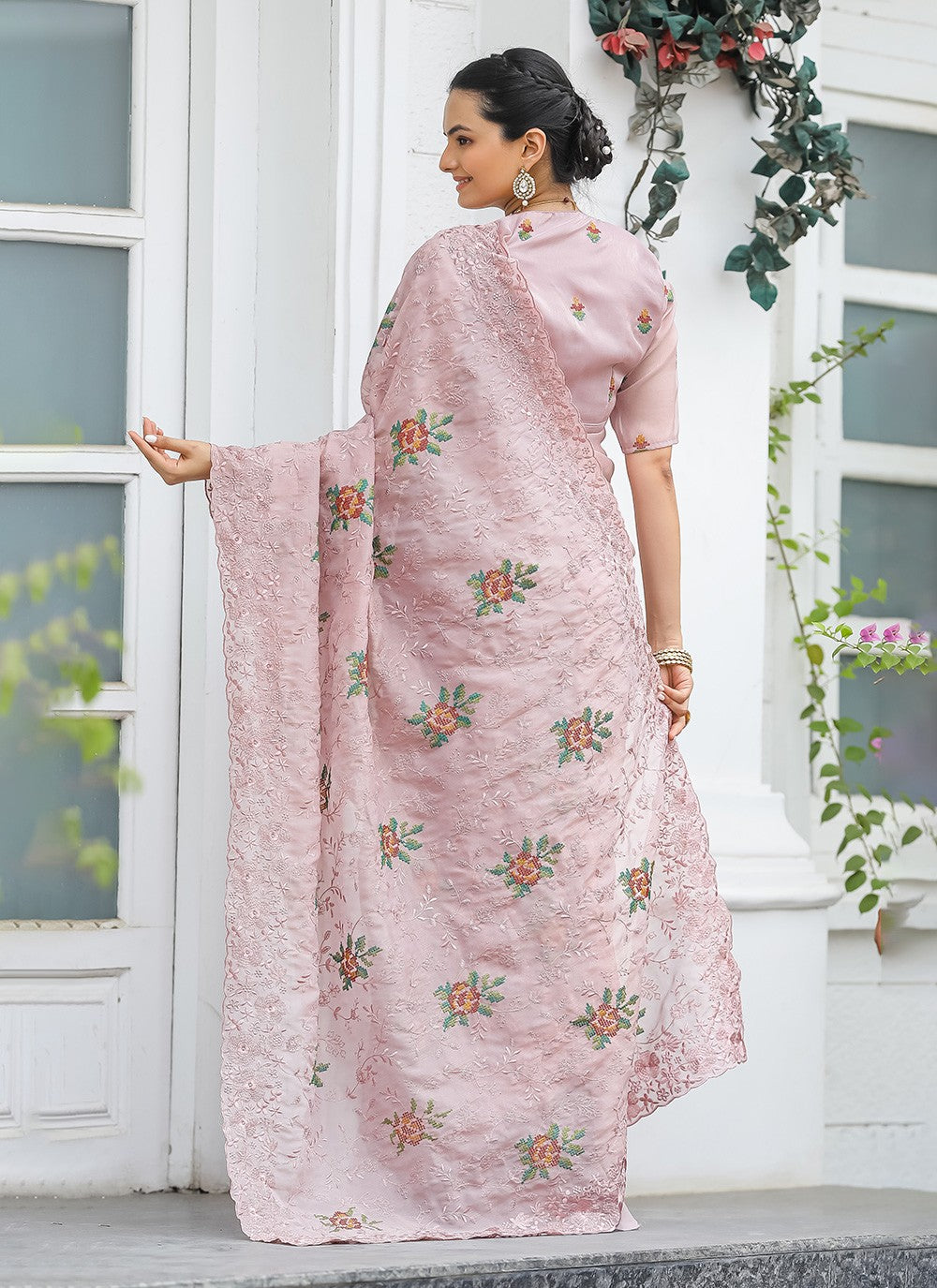 Traditional Cut Work Chiffon Saree - S6373