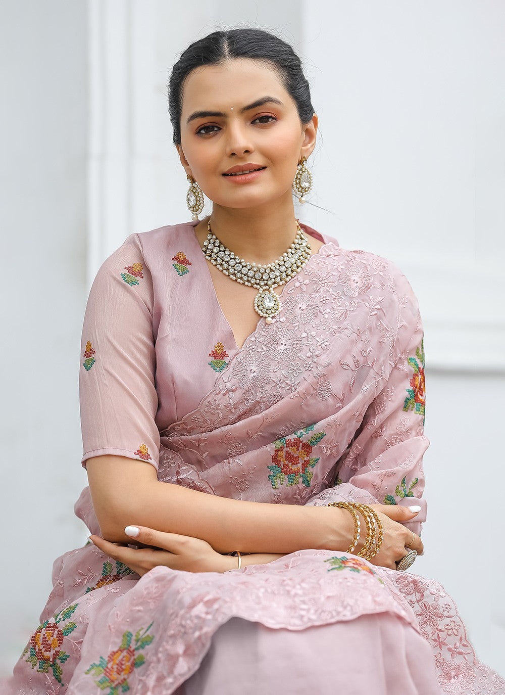 Traditional Cut Work Chiffon Saree - S6373