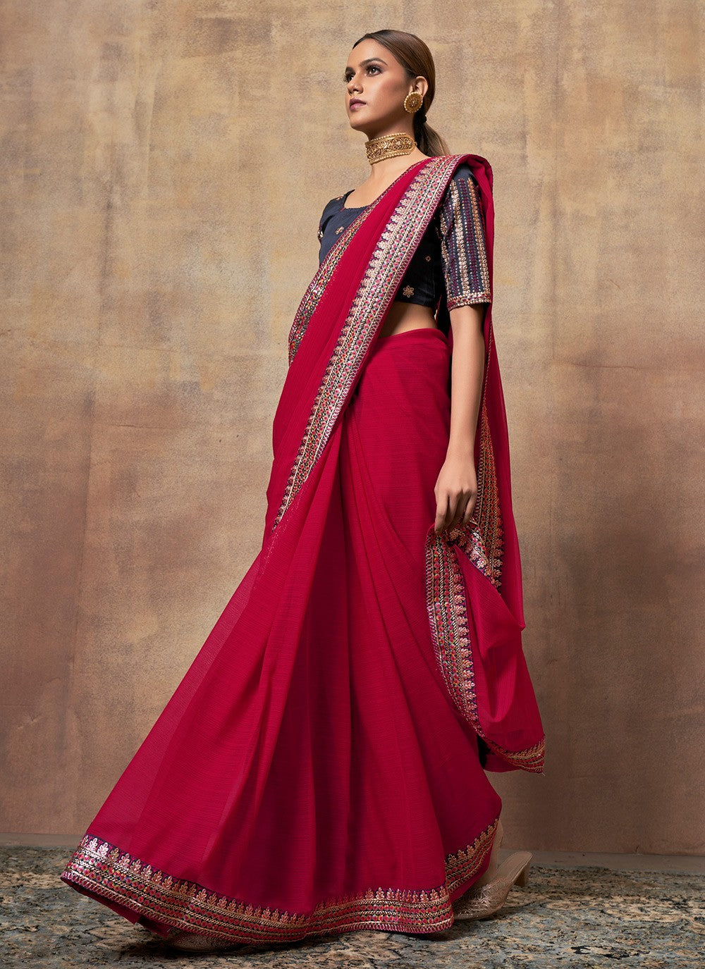 Traditional Embroidered Chiffon Saree - S6060