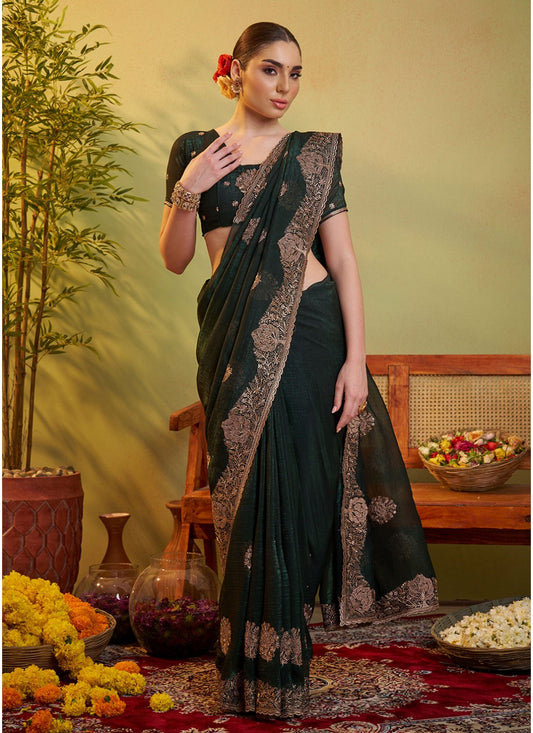 Embroidered Chiffon Green Saree S14473