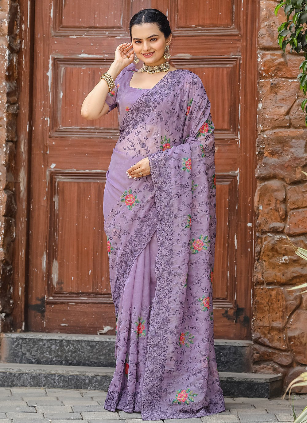 Traditional Cut Work Chiffon Saree - S6373