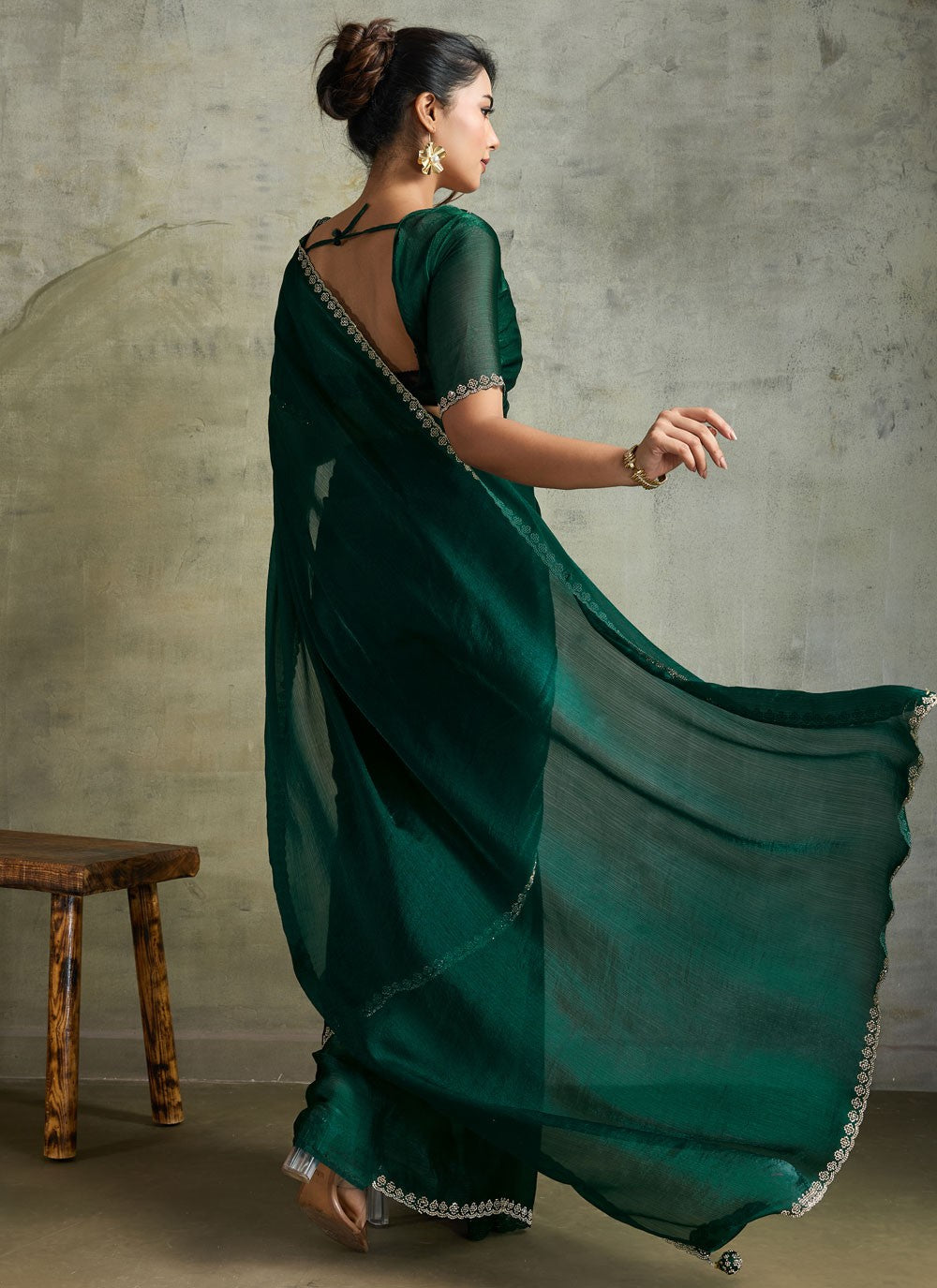 Green Chiffon Trendy Saree Embroidered S19824