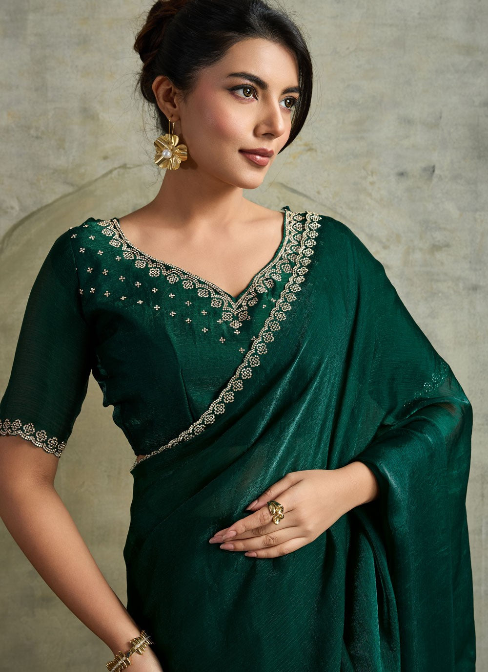 Green Chiffon Trendy Saree Embroidered S19824