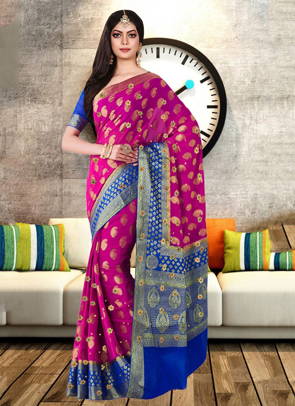 Classic Embroidered Kanjivaram Silk Saree - S6250