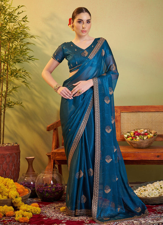 Embroidered Chiffon Teal Saree S14405