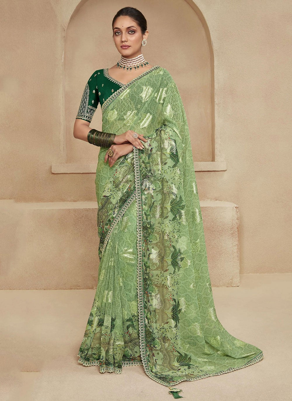 Classic Floral Printed Chiffon Saree - S6204