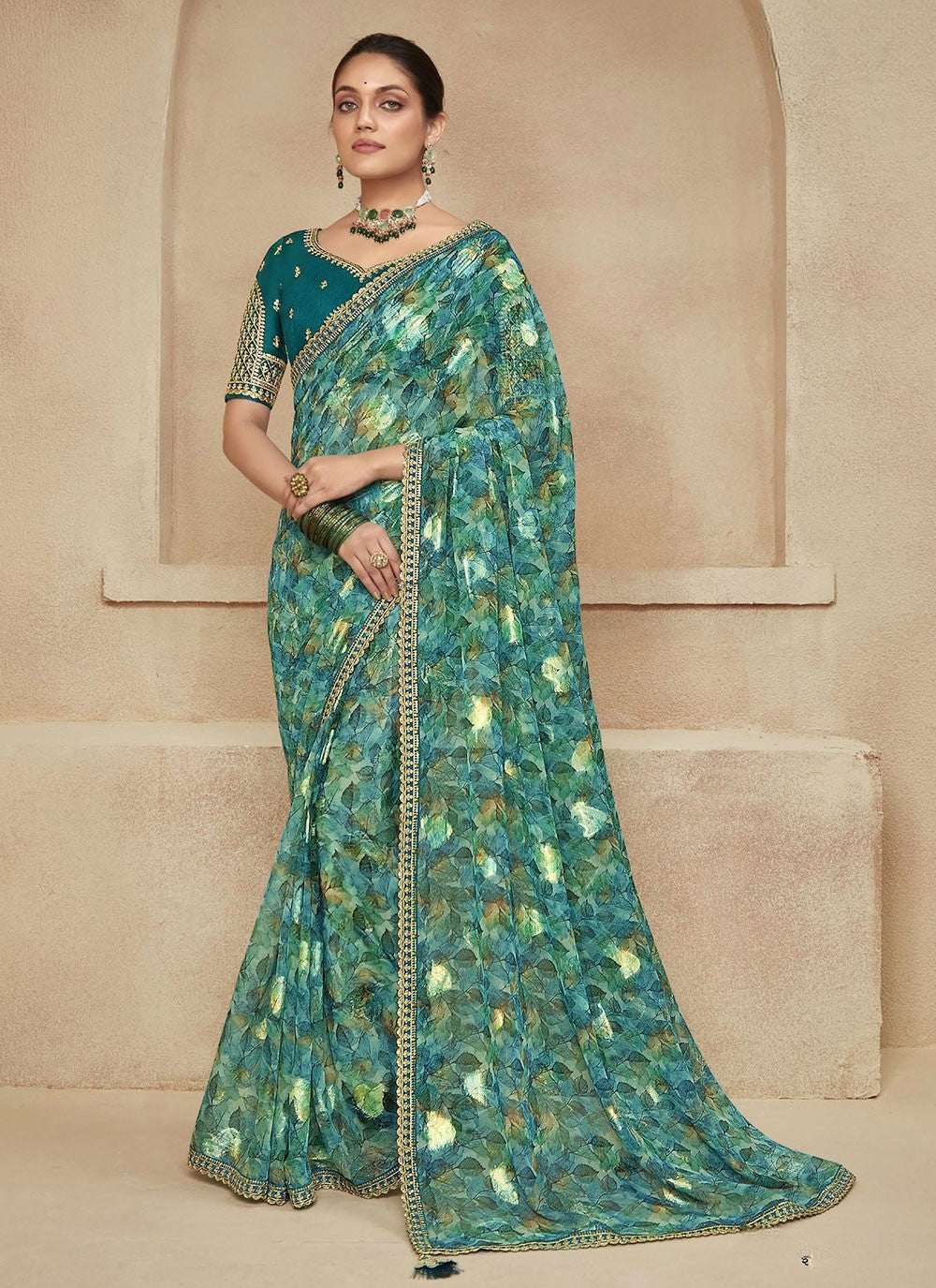 Classic Floral Printed Chiffon Saree - S6204