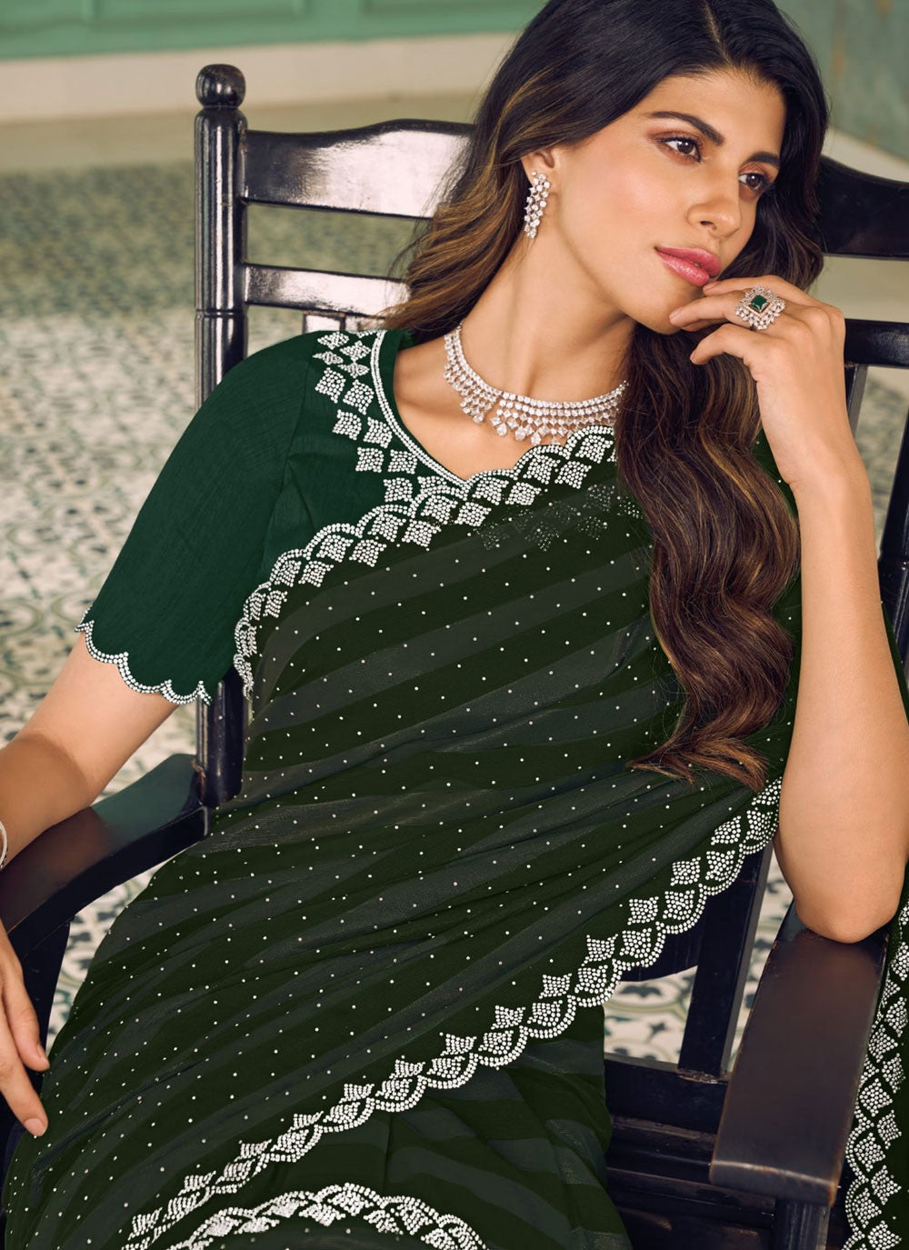 Classic Swarovski Chiffon Saree - S9321