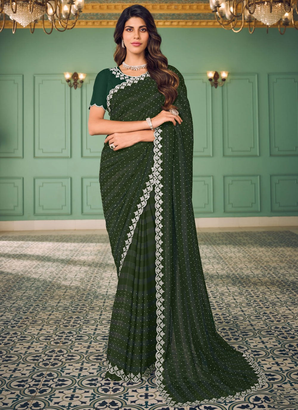 Classic Swarovski Chiffon Saree - S9321