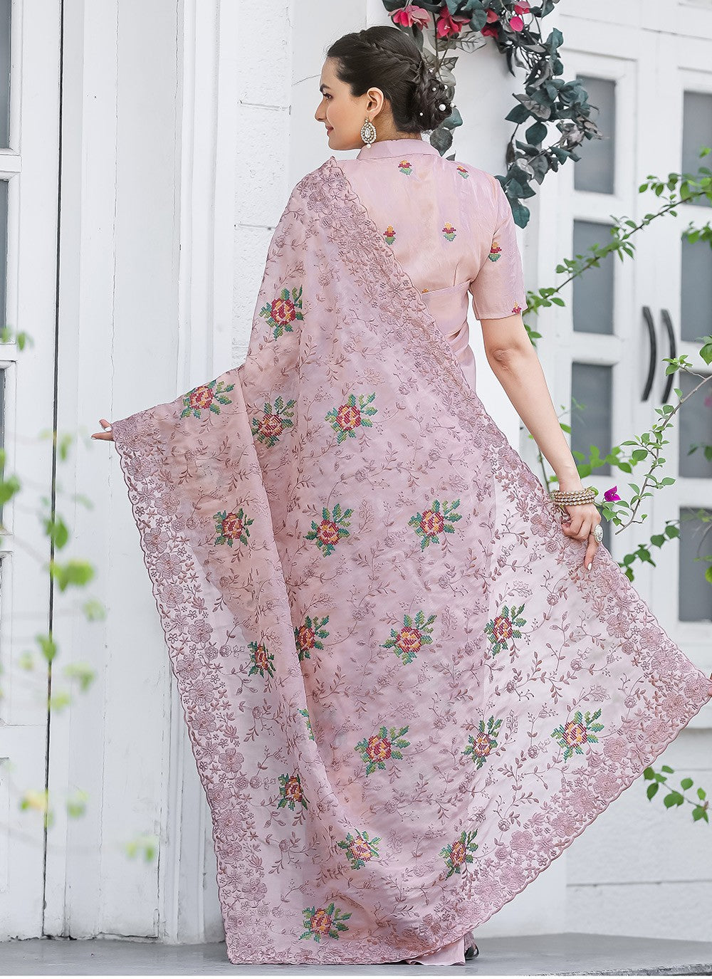 Traditional Cut Work Chiffon Saree - S6373