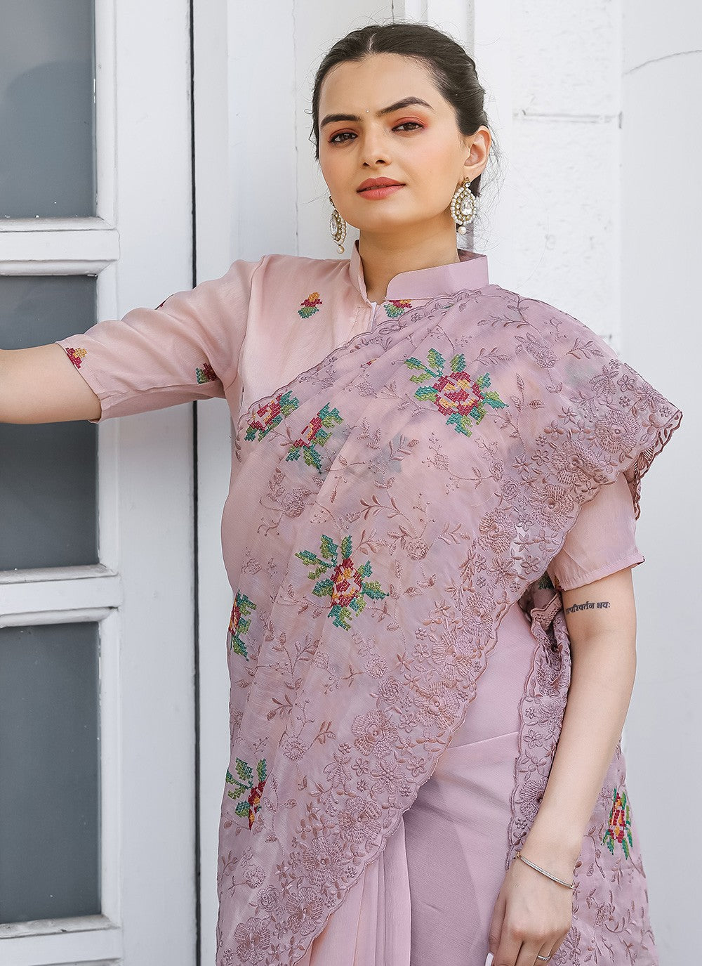 Traditional Cut Work Chiffon Saree - S6373