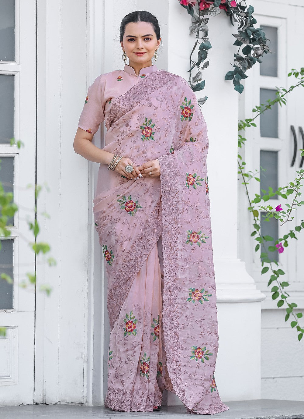 Traditional Cut Work Chiffon Saree - S6373