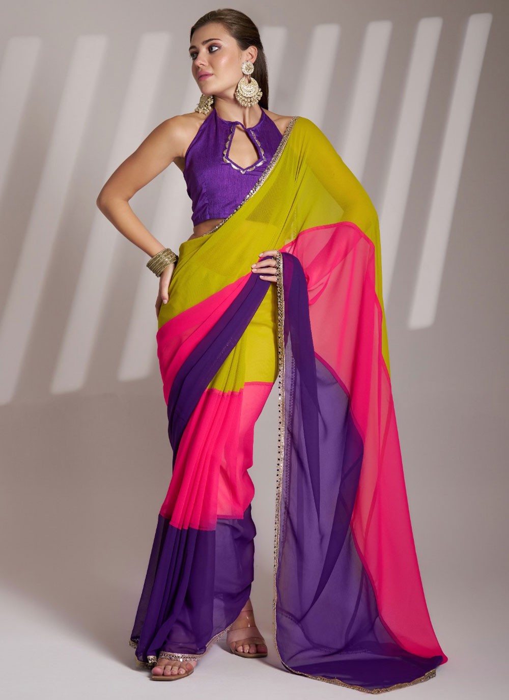 Lace Chiffon Multi Colour Saree S13736