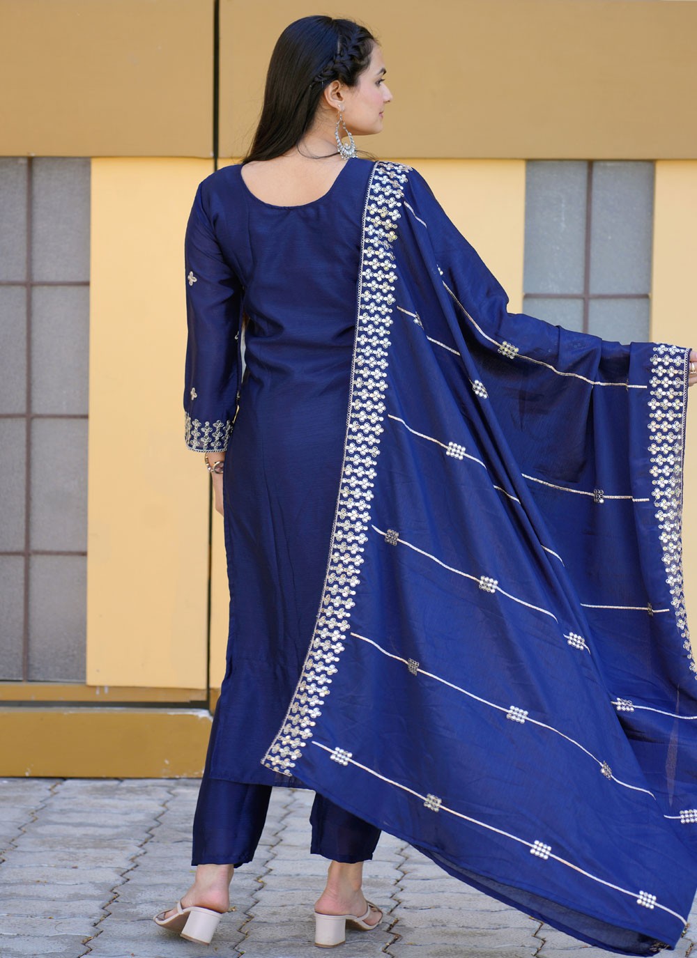 Pant Style Suit Embroidered Teal Chiffon T5240