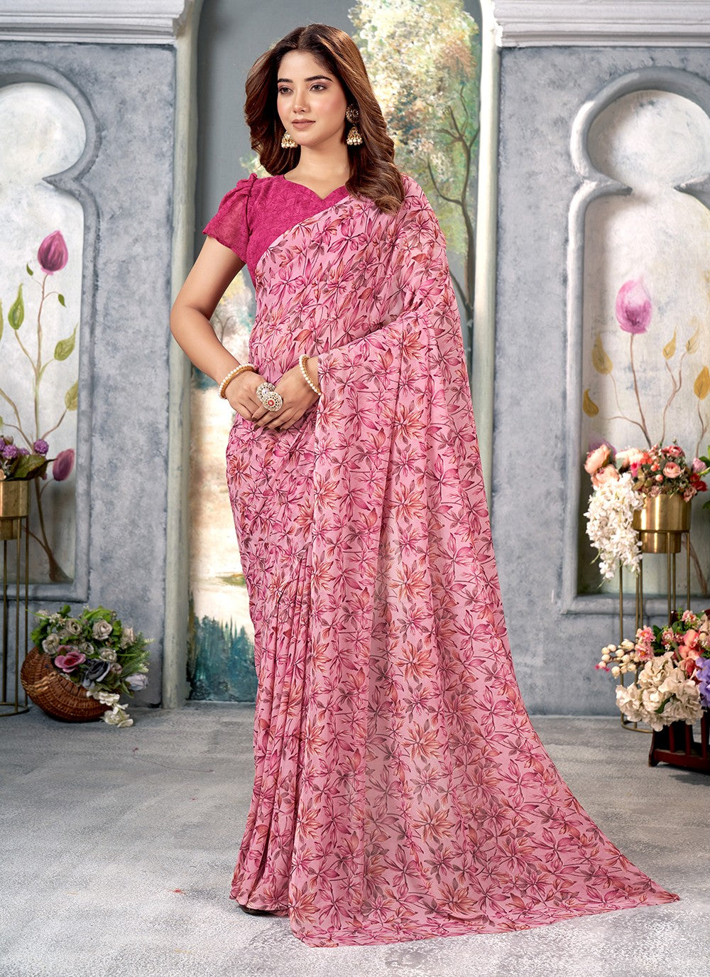 Trendy Printed Chiffon Saree - S5106