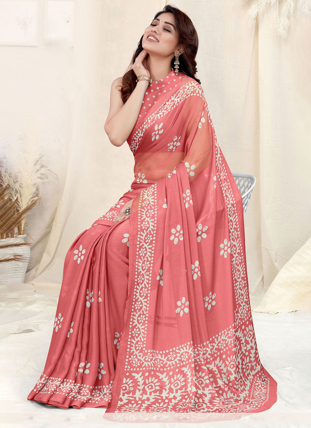 Classic Printed Chiffon Saree - S4683