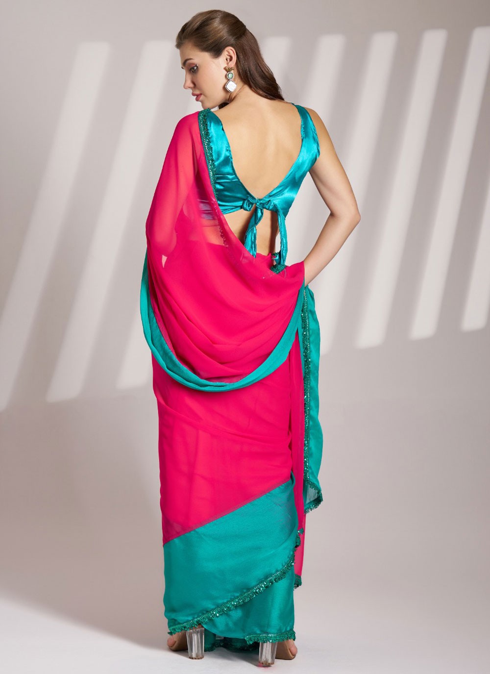 Trendy Saree Border Work Pink Chiffon Saree S13720