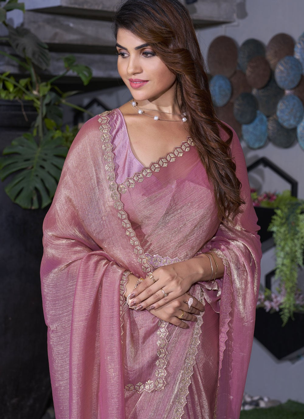 Cutdana, Swarovski Chiffon Satin Saree - S11946