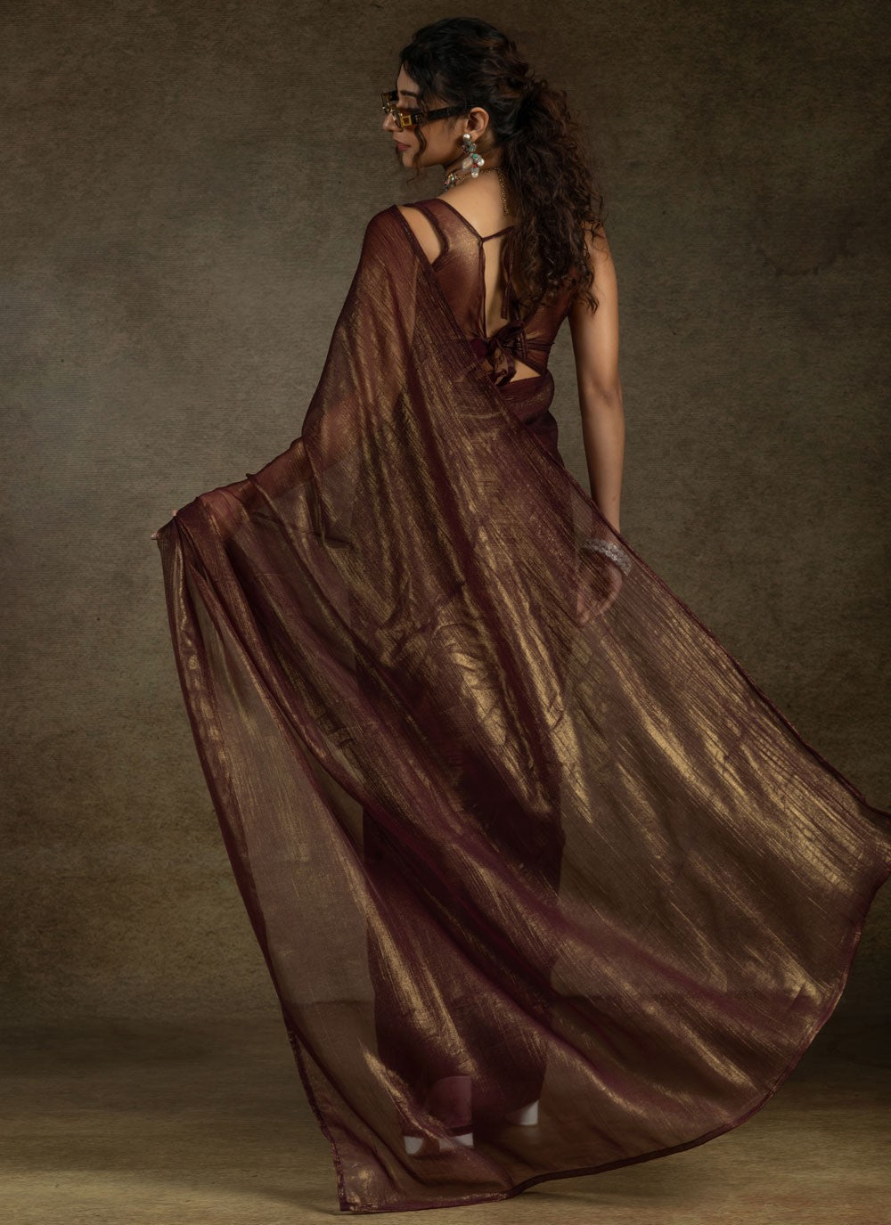 Plain Chiffon Satin Wine Designer Saree S15437