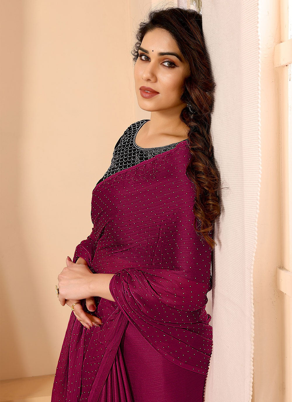 Classic Stones Chiffon Satin Saree - S5886